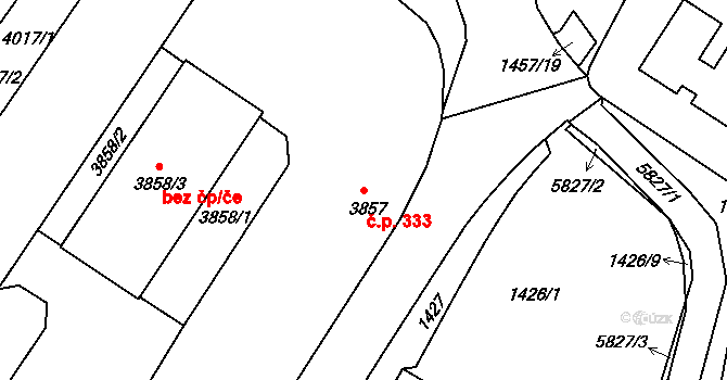 Liberec IV-Perštýn 333, Liberec na parcele st. 3857 v KÚ Liberec, Katastrální mapa