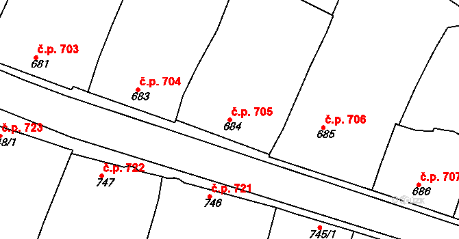 Rosice 705 na parcele st. 684 v KÚ Rosice u Brna, Katastrální mapa