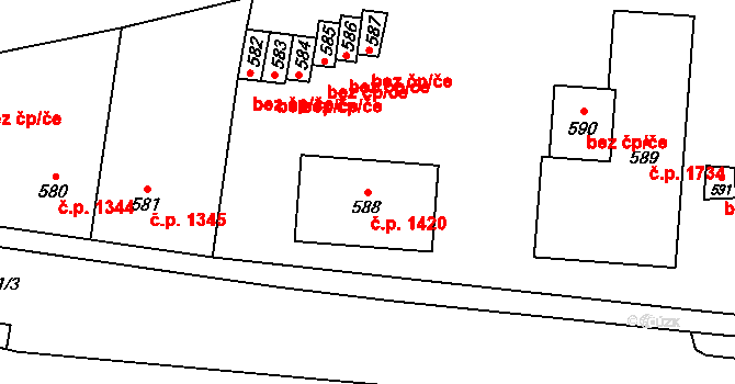 Vsetín 1420 na parcele st. 588 v KÚ Vsetín, Katastrální mapa