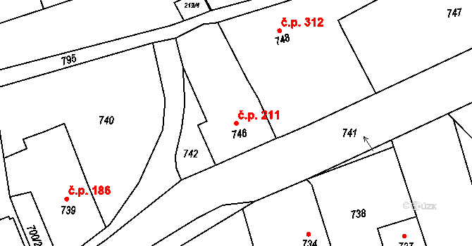 Dlouhá Loučka 211 na parcele st. 746 v KÚ Dolní Dlouhá Loučka, Katastrální mapa