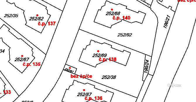 Benice 138, Praha na parcele st. 252/69 v KÚ Benice, Katastrální mapa