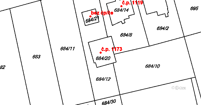 Kylešovice 1173, Opava na parcele st. 684/20 v KÚ Kylešovice, Katastrální mapa
