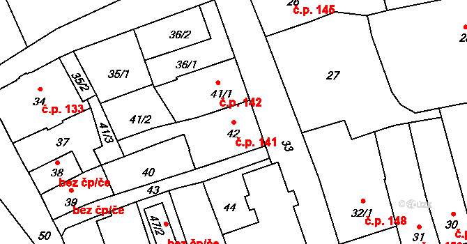 Šluknov 141 na parcele st. 42 v KÚ Šluknov, Katastrální mapa