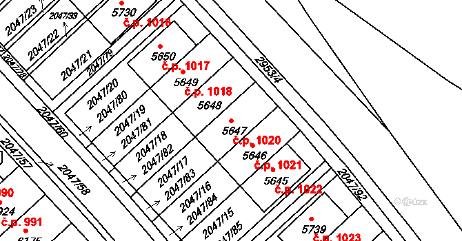 Chrudim II 1020, Chrudim na parcele st. 5647 v KÚ Chrudim, Katastrální mapa