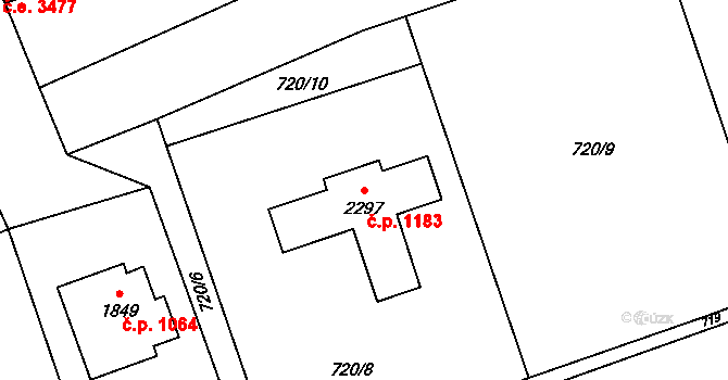 Malenovice 1183, Zlín na parcele st. 2297 v KÚ Malenovice u Zlína, Katastrální mapa