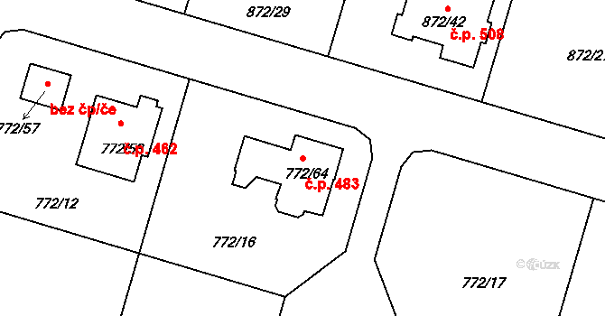 Štěnovice 483 na parcele st. 772/64 v KÚ Štěnovice, Katastrální mapa