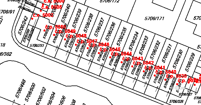 Jihlava 5045 na parcele st. 5706/257 v KÚ Jihlava, Katastrální mapa