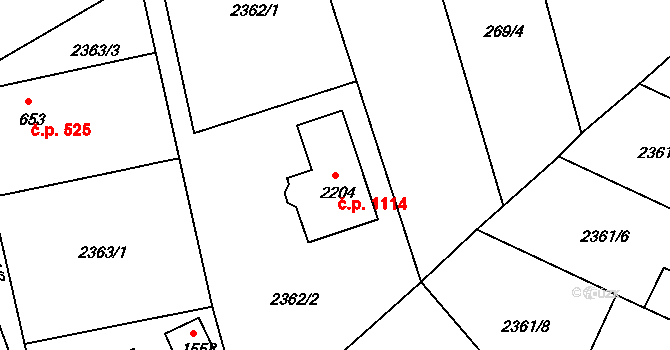 Pacov 1114 na parcele st. 2204 v KÚ Pacov, Katastrální mapa