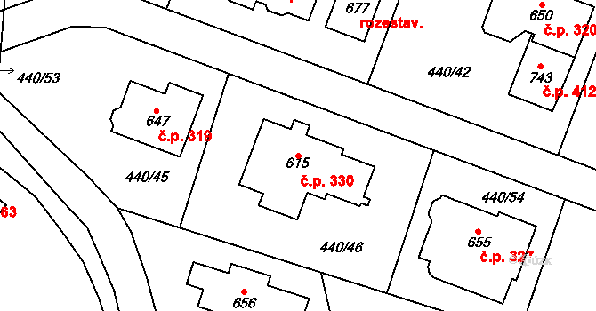 Maršov 330, Krupka na parcele st. 615 v KÚ Maršov u Krupky, Katastrální mapa