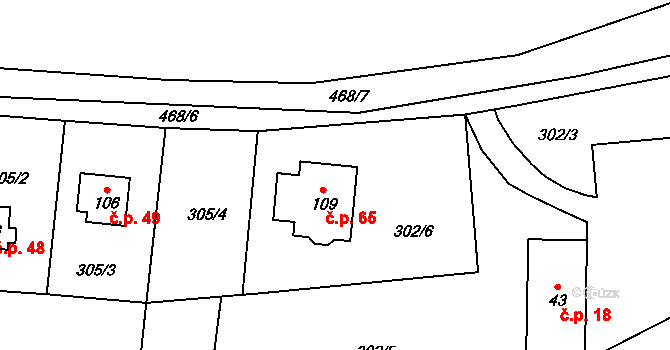 Dědovice 65, Ostrovec na parcele st. 109 v KÚ Dědovice, Katastrální mapa