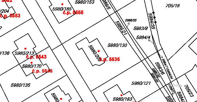 Chomutov 5535 na parcele st. 5980/205 v KÚ Chomutov I, Katastrální mapa