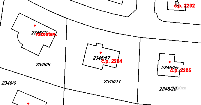 Pelhřimov 2204 na parcele st. 2346/67 v KÚ Pelhřimov, Katastrální mapa