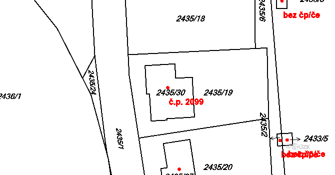 Bolevec 2099, Plzeň na parcele st. 2435/30 v KÚ Bolevec, Katastrální mapa