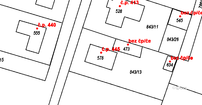 Byšice 445 na parcele st. 578 v KÚ Byšice, Katastrální mapa