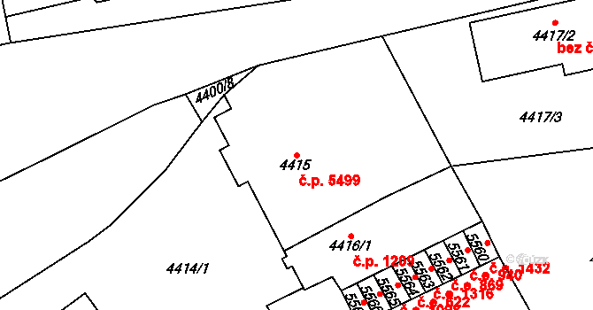 Chomutov 5499 na parcele st. 4415 v KÚ Chomutov I, Katastrální mapa