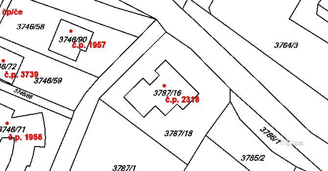 Znojmo 2318 na parcele st. 3787/16 v KÚ Znojmo-město, Katastrální mapa