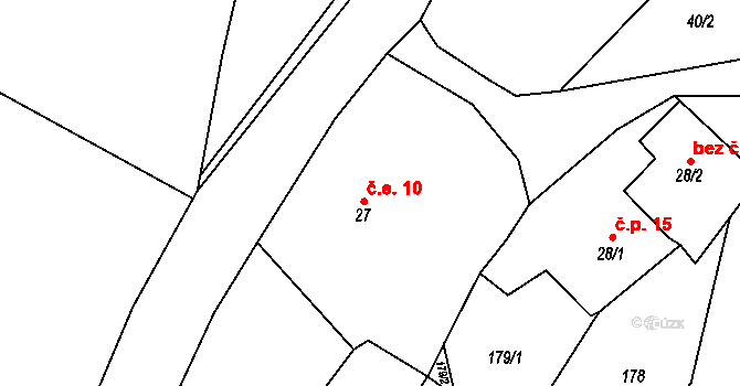 Úborsko 10, Běhařov na parcele st. 27 v KÚ Úborsko, Katastrální mapa