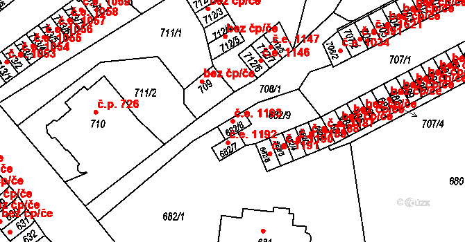 Děčín II-Nové Město 1193, Děčín na parcele st. 682/8 v KÚ Děčín, Katastrální mapa