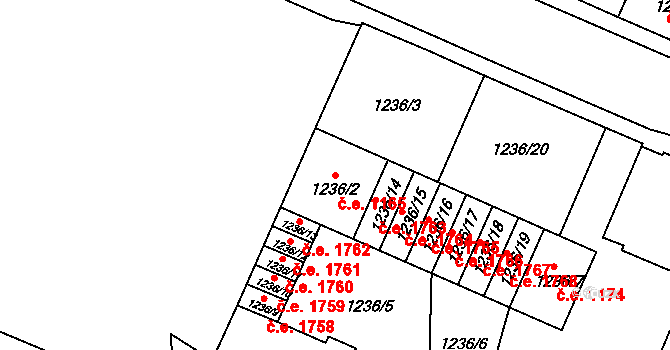 Děčín IV-Podmokly 1165, Děčín na parcele st. 1236/2 v KÚ Podmokly, Katastrální mapa