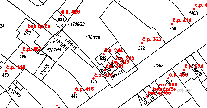 Krupka 244 na parcele st. 659 v KÚ Krupka, Katastrální mapa