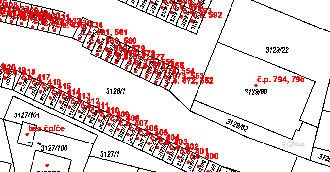 Bystřice nad Pernštejnem 552,572 na parcele st. 3128/21 v KÚ Bystřice nad Pernštejnem, Katastrální mapa