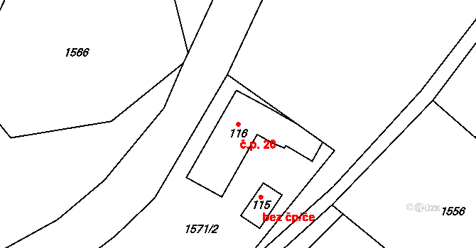 Hrbov 20, Velké Meziříčí na parcele st. 116 v KÚ Hrbov u Velkého Meziříčí, Katastrální mapa