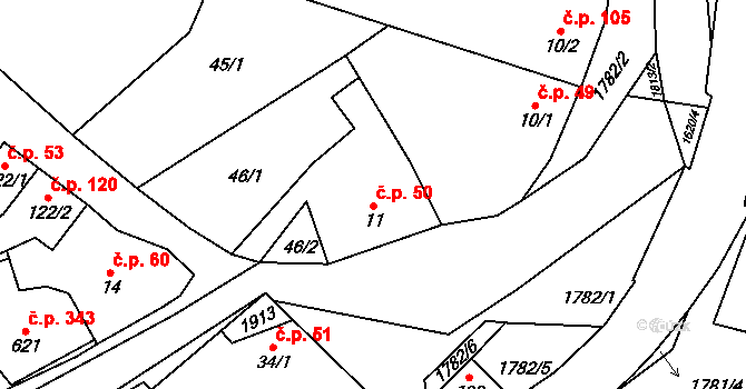 Doubravník 50 na parcele st. 11 v KÚ Doubravník, Katastrální mapa