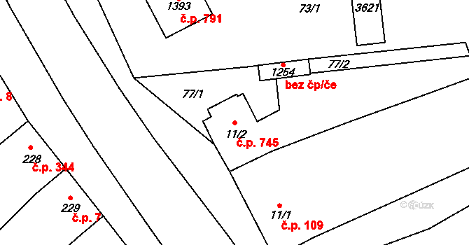 Tlumačov 745 na parcele st. 11/2 v KÚ Tlumačov na Moravě, Katastrální mapa