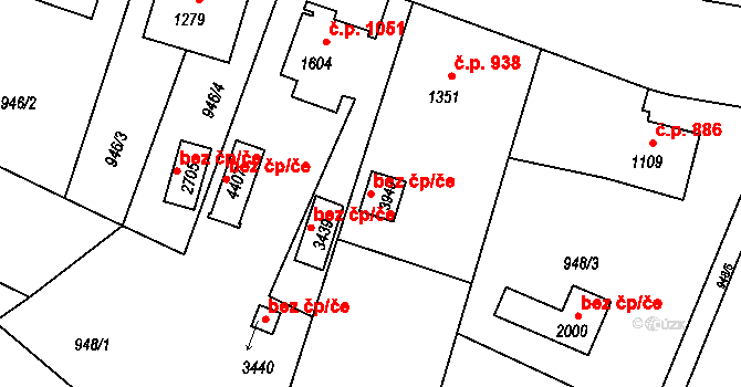 Rožnov pod Radhoštěm 39554821 na parcele st. 3949 v KÚ Rožnov pod Radhoštěm, Katastrální mapa
