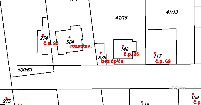 Čelákovice 41416821 na parcele st. 378 v KÚ Sedlčánky, Katastrální mapa