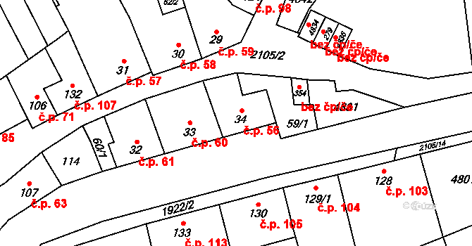 Moravské Prusy 56, Prusy-Boškůvky na parcele st. 34 v KÚ Moravské Prusy, Katastrální mapa