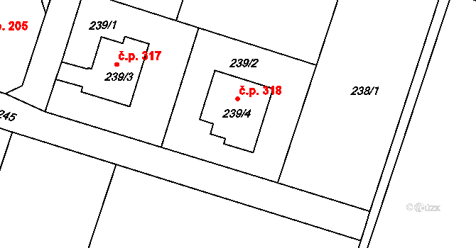 Oldřišov 318 na parcele st. 239/4 v KÚ Oldřišov, Katastrální mapa