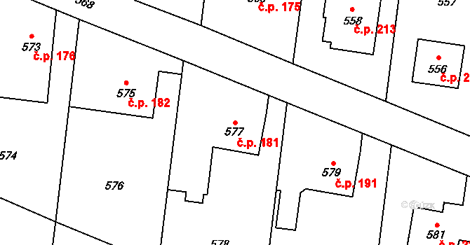 Suché Lazce 181, Opava na parcele st. 577 v KÚ Suché Lazce, Katastrální mapa