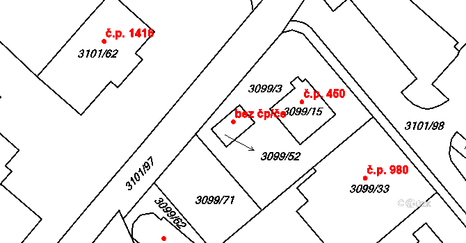 Pelhřimov 45267821 na parcele st. 3099/52 v KÚ Pelhřimov, Katastrální mapa
