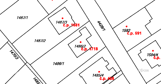 Hlučín 1718 na parcele st. 1486/2 v KÚ Hlučín, Katastrální mapa