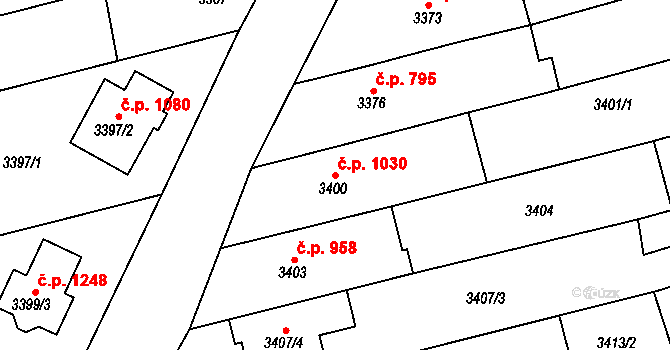 Vlčnov 1030 na parcele st. 3400 v KÚ Vlčnov, Katastrální mapa