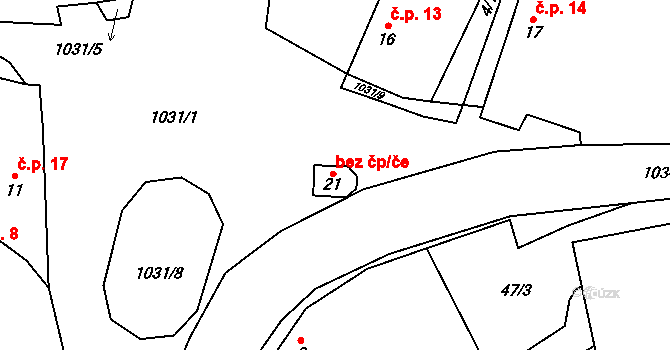 Vesce 47457821 na parcele st. 21 v KÚ Čeraz, Katastrální mapa