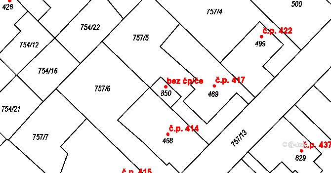 Dašice 48832821 na parcele st. 850 v KÚ Dašice, Katastrální mapa