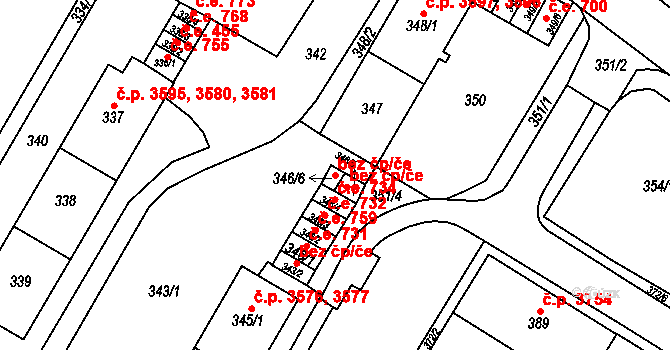 Chomutov 49248821 na parcele st. 346/6 v KÚ Chomutov I, Katastrální mapa