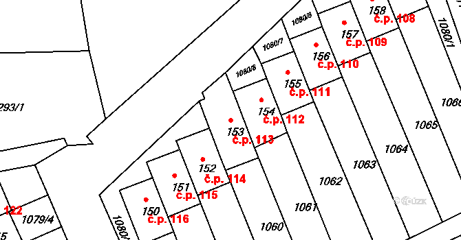Lužice 113 na parcele st. 153 v KÚ Lužice u Mostu, Katastrální mapa