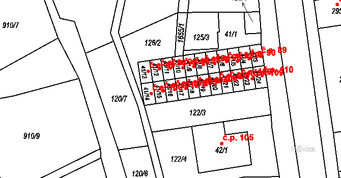 Lom 102 na parcele st. 41/16 v KÚ Lom u Mostu, Katastrální mapa