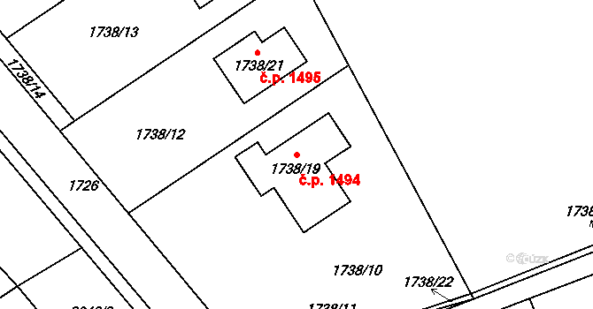 Kostelec nad Orlicí 1494 na parcele st. 1738/19 v KÚ Kostelec nad Orlicí, Katastrální mapa