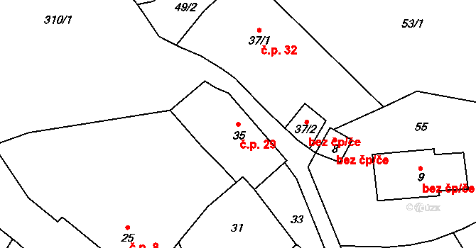 Licoměřice 29, Lipovec na parcele st. 35 v KÚ Licoměřice, Katastrální mapa
