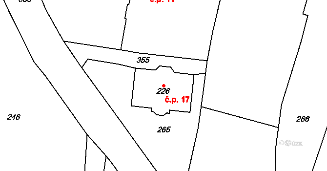 Kochánov 17, Uhlířské Janovice na parcele st. 226 v KÚ Kochánov u Mitrova, Katastrální mapa