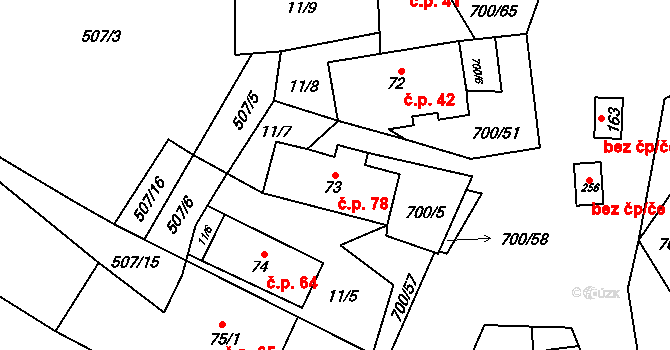 Jeníkov 78 na parcele st. 73 v KÚ Jeníkov u Hlinska, Katastrální mapa