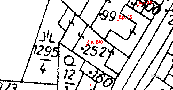 Bernartice 230 na parcele st. 252 v KÚ Bernartice u Milevska, Katastrální mapa