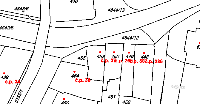 Choceňské Předměstí 37, Vysoké Mýto na parcele st. 453 v KÚ Vysoké Mýto, Katastrální mapa