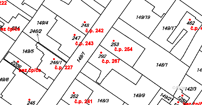 Neratovice 267 na parcele st. 292 v KÚ Neratovice, Katastrální mapa