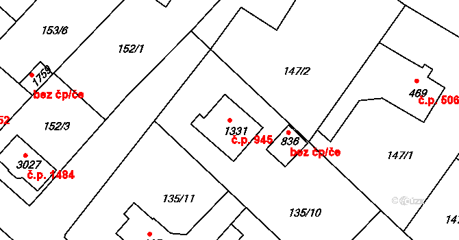 Neratovice 945 na parcele st. 1331 v KÚ Neratovice, Katastrální mapa