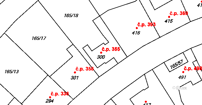 Rudná 355 na parcele st. 300 v KÚ Dušníky u Rudné, Katastrální mapa